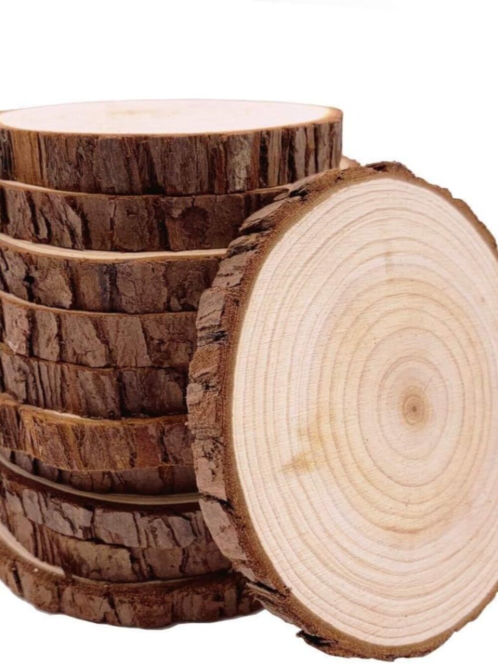 Unfinished Natural with Tree Bark Wood Slices 10 Pcs 4.2-4.7 inch Disc Coasters